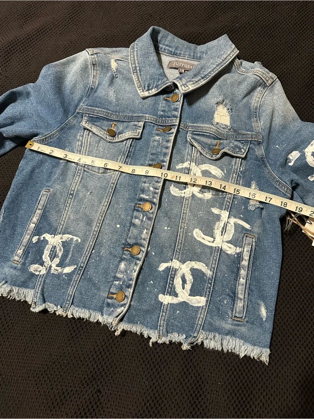 Just USA Distressed Jean Jacket Hand Painted Boutique NWT Sz L Wearable Art - Picture 12 of 13